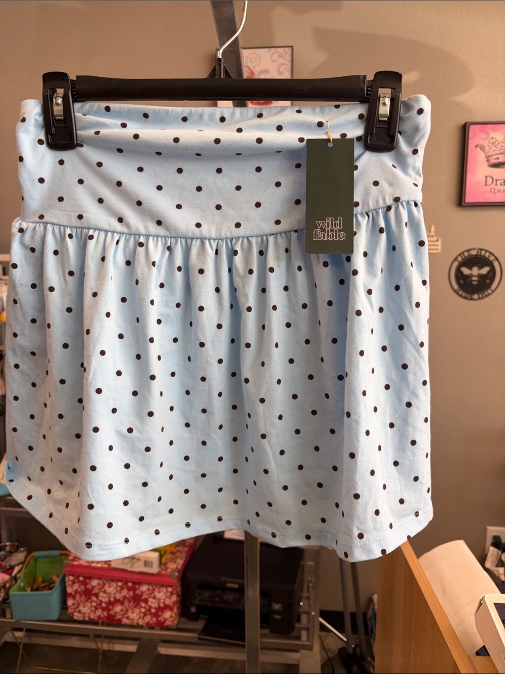 wild fable Light Blue Mini Skirt with Brown Polka Dots